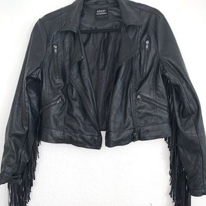 Fringe biker jacket in black
